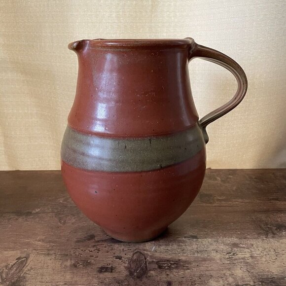 Robert Crystal Vermont Signed Studio Art Pottery Pitcher Brown Glazed Stoneware - Picture 2 of 16